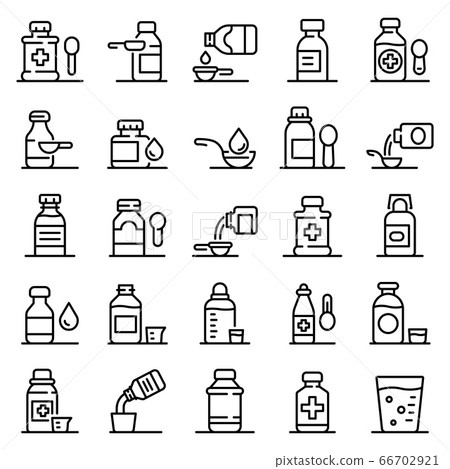 Cough syrup icons set, outline style 66702921