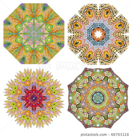 Hand drawn zentangle set of 4 color mandalas for Hand drawn zentangle set of 4 color mandalas for 66703128