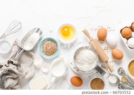 Baking homemade bread on white kitchen worktop Baking homemade bread on white kitchen worktop 66703552