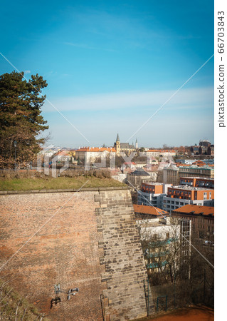 Houses with traditional red roofs in Prague in the Czech Republic. Houses with traditional red roofs in Prague in the Czech Republic. 66703843