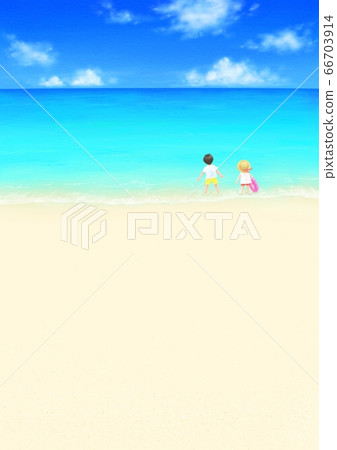 Brothers and sisters on a bright beach 66703914