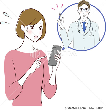 A woman receiving medical treatment with a smartphone A woman receiving medical treatment with a smartphone 66706004