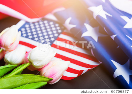 Happy Memorial Day, American flag and a Tulip 66706877
