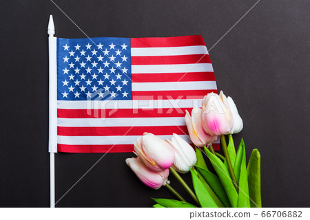 Happy Memorial Day, American flag and a Tulip 66706882