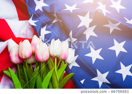 Happy Memorial Day, American flag and a Tulip Happy Memorial Day, American flag and a Tulip 66706883