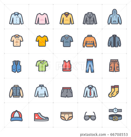 Icon set - Clothing Man outline stroke with color vector illustration on white background 66708553