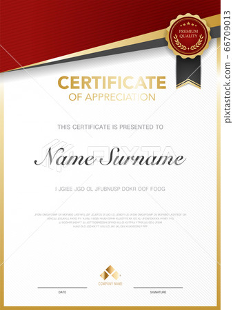 diploma certificate template red and gold color with luxury and modern style vector image, suitable for appreciation.  Vector illustration. 66709013