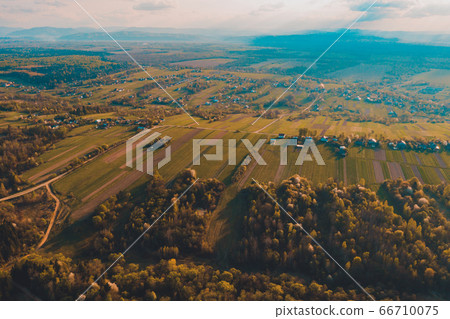 Aerial photo of a Ukrainian village in the center 66710075