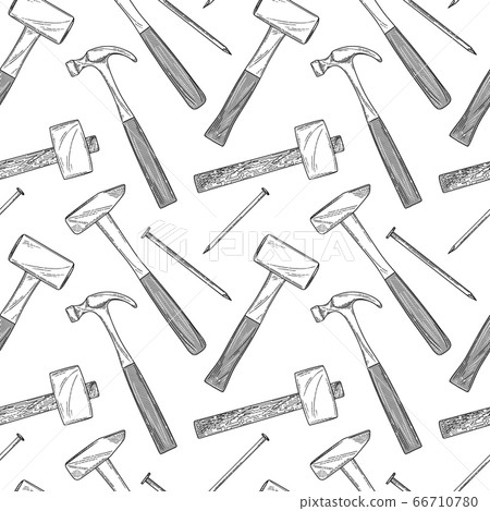 Seamless pattern with different hammers and nails 66710780
