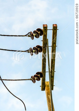 power lines installed with ceramic insulators 66710919