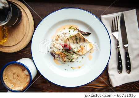 Gourmet dish chicken fillet with rice and sauce 66711036