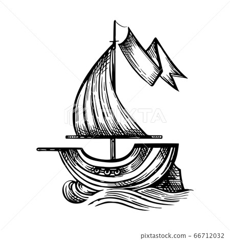 Vector drawing of sailing ship stylized as engraving. Vector drawing of sailing ship stylized as engraving. 66712032
