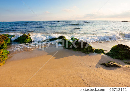 sunrise on the beach. rocks on the sandy shore. sunrise on the beach. rocks on the sandy shore. 66712151