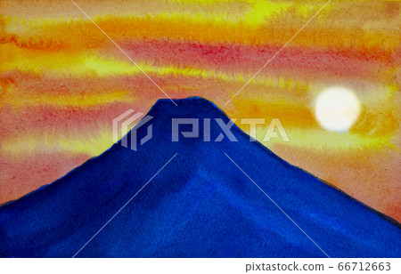 富士山在日落時的水彩畫 富士山在日落時的水彩畫 66712663