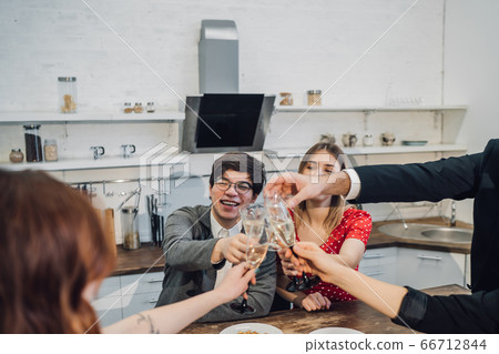 Happy colleagues in office celebrate special event. Happy colleagues in office celebrate special event. 66712844
