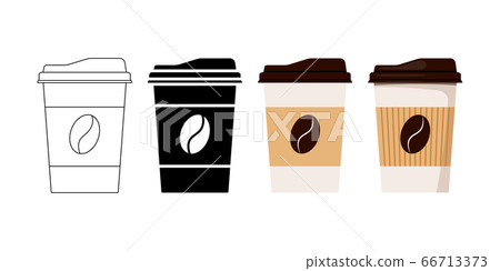 Coffee cup designed coffee grain with lid and kraft holder icon set isolated on white background. Coffee cup designed coffee grain with lid and kraft holder icon set isolated on white background. 66713373