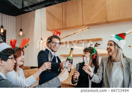 Happy colleagues in office celebrate special event. 66713494
