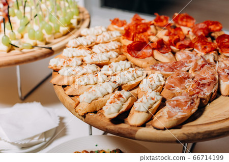 appetizer bread meat board on festive table 66714199