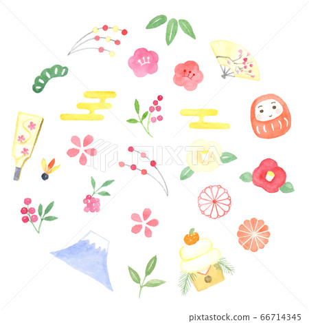 新年裝飾裝飾圖標圈水彩插圖 新年裝飾裝飾圖標圈水彩插圖 66714345