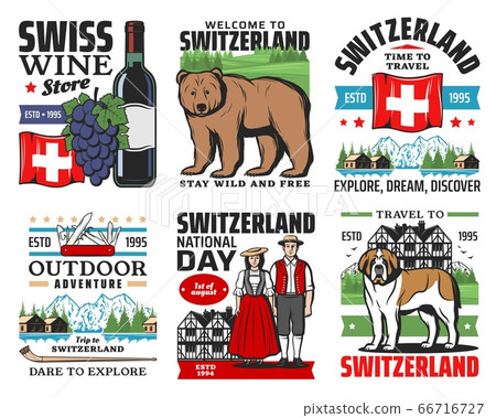Swiss travel icons, Switzerland Alps mountains 66716727