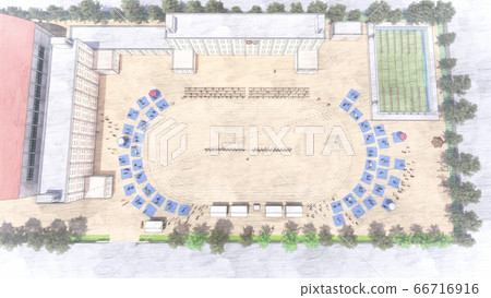 School athletic meet tug of war, audience, building, illustration 30 66716916