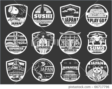 Japan religion, history and culture, sushi icons Japan religion, history and culture, sushi icons 66717796