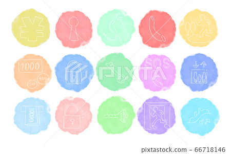 Rough handwritten watercolor style icon set: security and money vector illustration Rough handwritten watercolor style icon set: security and money vector illustration 66718146