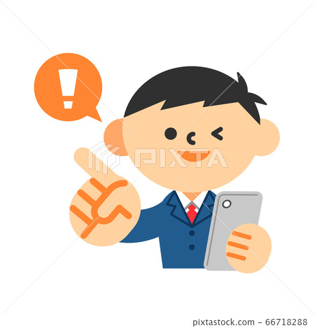 學生智慧型手機上半身男孩制服感嘆號閃光 學生智慧型手機上半身男孩制服感嘆號閃光 66718288
