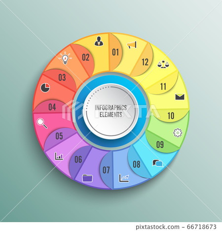 Pie chart circle infographic template with 12 options. Business concept. Vector illustration. Pie chart circle infographic template with 12 options. Business concept. Vector illustration. 66718673