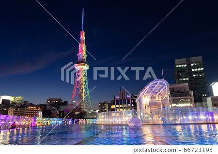 Nagoya City Sakae Oasis 21 and TV Tower Light Up Rainbow Color Nagoya City Sakae Oasis 21 and TV Tower Light Up Rainbow Color 66721193