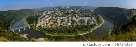 top view of the city Zalishchyky on the Dniester 66724336