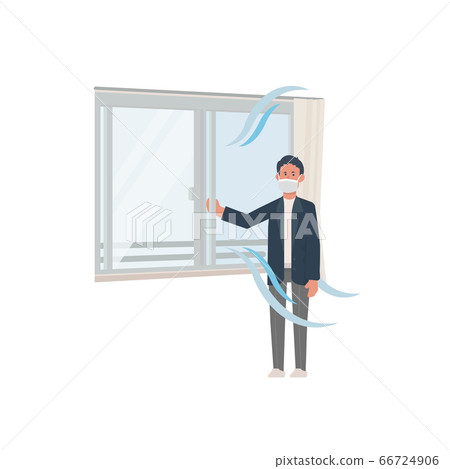 A man opening a window [ventilation, ventilation, classroom, ventilation, air replacement] Illustration 66724906