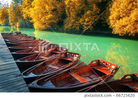 Sail boats parking in Plitvice Lakes Croatia. 66725620