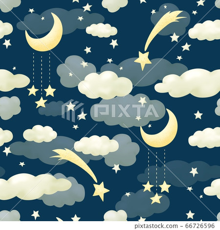 Seamless pattern clouds night blue sky. Wallpapers for baby playroom or nursery 66726596