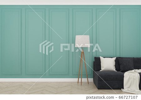 green wall with wood floor ,3d render 66727107