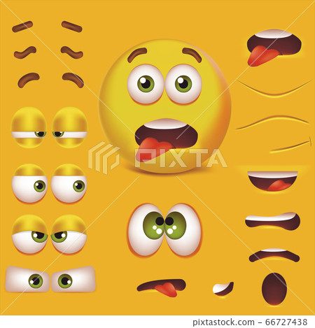 Realistic Detailed 3d Smiley Face Character Creation Constructor Set. Vector 66727438