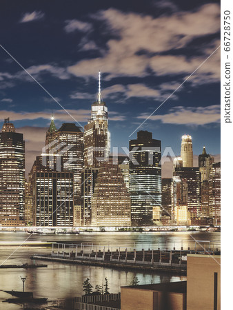 Manhattan waterfront at night, New York City, USA. Manhattan waterfront at night, New York City, USA. 66728750