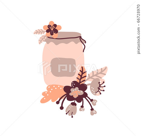 Vector floral jam jar illustration for food blog. Hand drawn cute design element. For restaurant, cafe menu or banner, poster 66728970