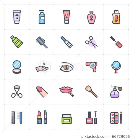 Icon set - Cosmetic and Beauty outline stroke with color vector illustration on white background 66729096