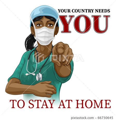 Doctor Nurse Woman Needs You Stay At Home Pointing 66730645