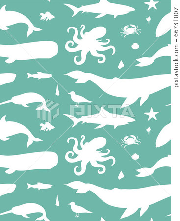 Vector seamless pattern of sea animals silhouette Vector seamless pattern of sea animals silhouette 66731007