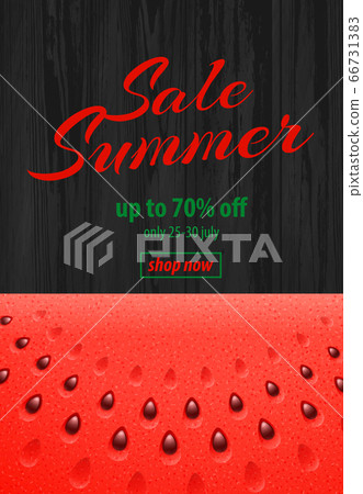 Summer Sale banner with Watermelon on Wooden Background Summer Sale banner with Watermelon on Wooden Background 66731383