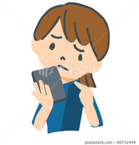 Vector illustration of a worried woman operating a smartphone 66732494