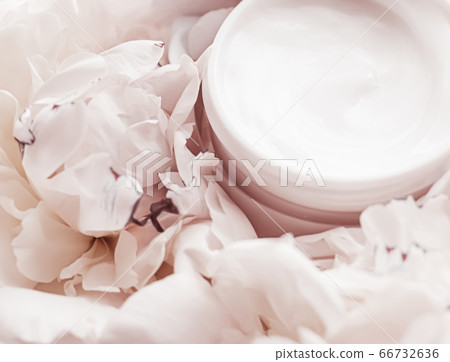 Luxe cosmetic cream jar as antiaging skincare routine product on background of peony flowers, body moisturizer and beauty branding 66732636
