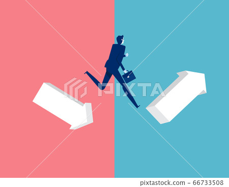 Man jumping from down chart to growth chart. Man jumping from down chart to growth chart. 66733508