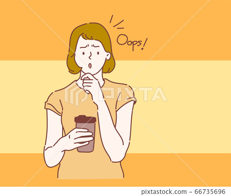 Oops! Close up portrait of young, excited, she made her face stunned. Hand drawn in thin line style, vector illustrations. 66735696