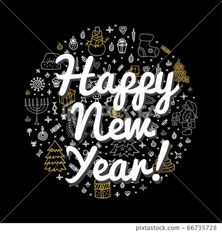 New Year, Christmas hand drawn gift card 66735728