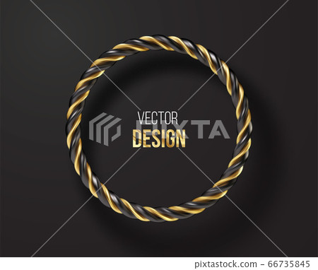 Black and golden striped round frame isolated on black background. Vector illustration 66735845
