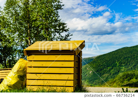 Clean rest stop area on norwegian nature 66736214