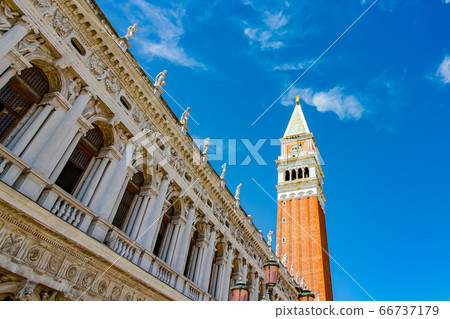Venice San Marco square bell tower and blue sky 66737179